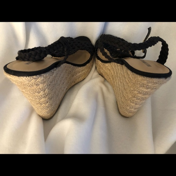 Black Wedge Sandals Macrame with Espadrille Heels - Picture 7 of 8